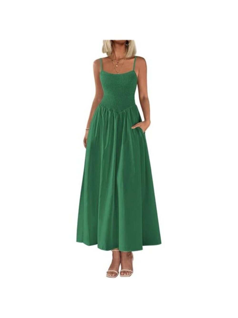 Women's Smocked Maxi Dress Summer Beach Casual Spaghetti Strap Long Flowy Dress